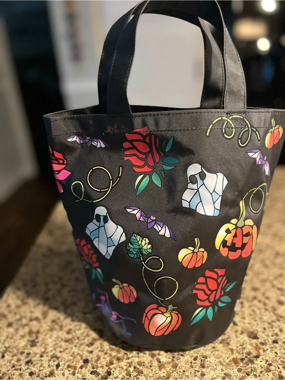 Bath & Body Works Black Halloween Tote with Multicolor Gothic Graphics